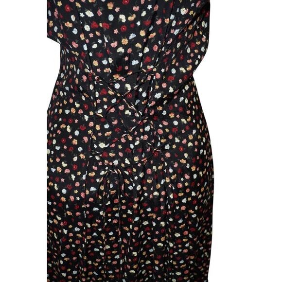 Rampage 90s Vintage Black Floral Button-Front Midi Dress – Size 11/12 - Picture 6 of 7